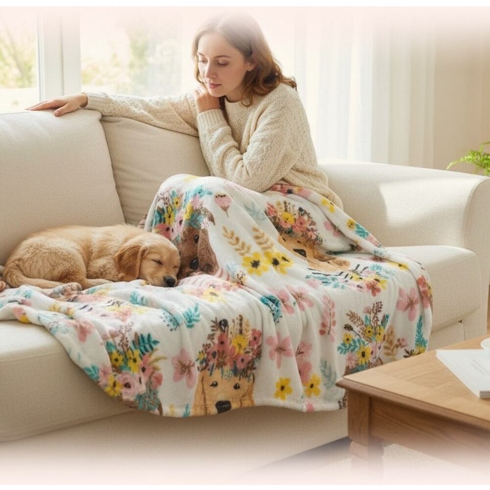 Berkshire featuring Mia Charro Dogs and Floral Decorative Throw 50 x 70" NWT